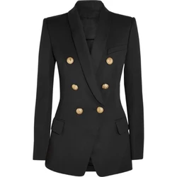 Nova moda nova 2021 designer blazer feminino manga longa duplo breasted metal leão botões longo blazer exterior wear
