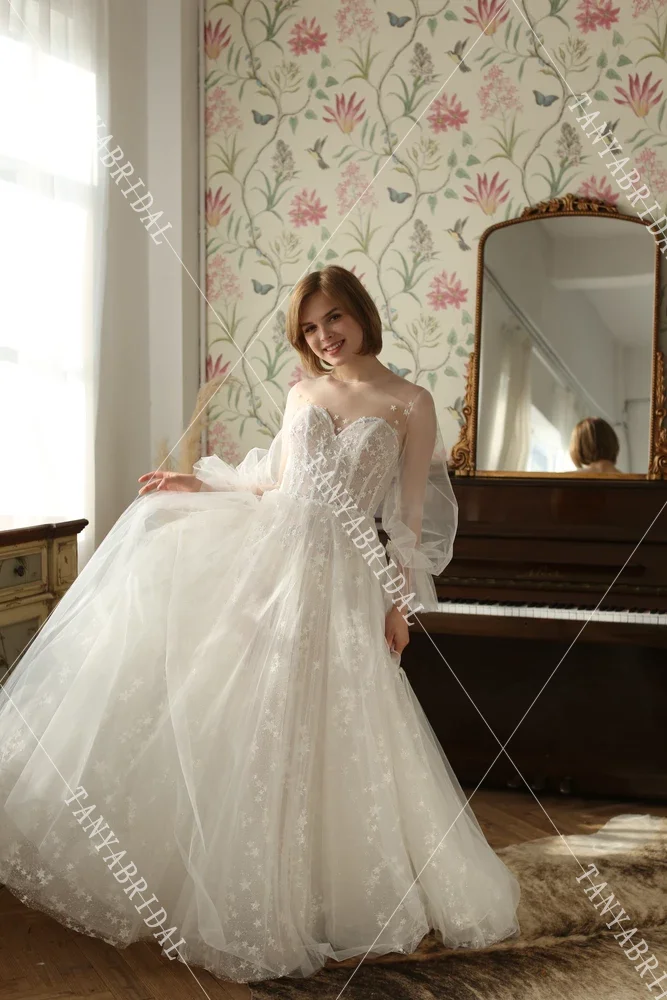 Блестящие Свадебные платья со звездами, сказочные блестящие свадебные платья, богемное пляжное платье, шикарное платье ZW233