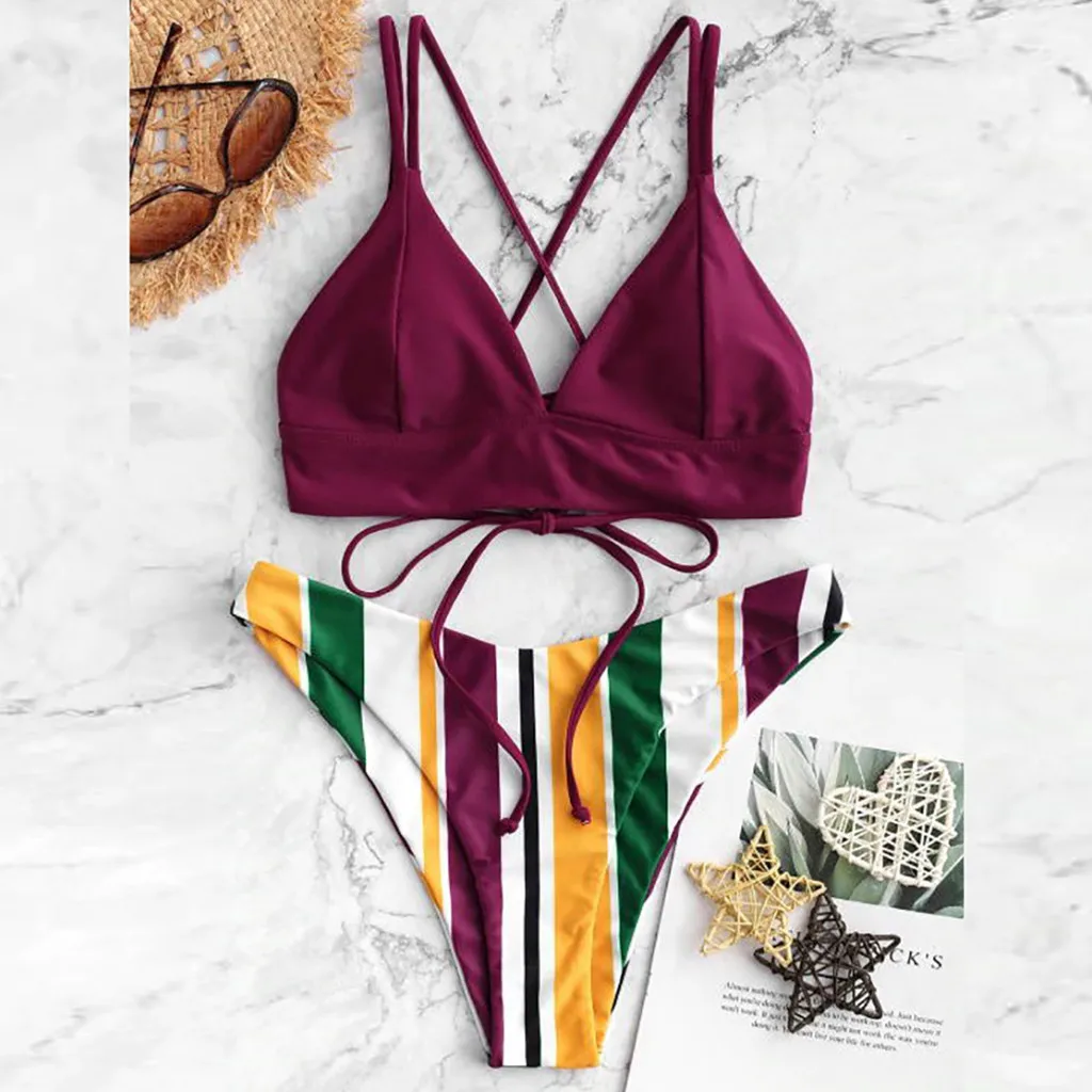 Новинка 2020 сексуальный комплект бикини новый женский полосатый бандажный