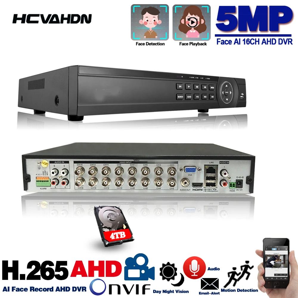 16 канальный 5MP AHD DVR NVR гибридный 6 в 1 видеорегистратор для 4MP 1080P TVI CVI CVBS IP CCTV камера