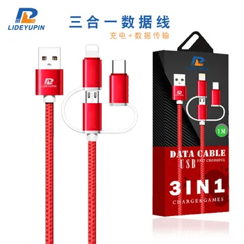 

Three-in-one Data Cable for Apple Android Type-c Triple Weaving Mobile Phone Data Cable mini usb cable for xiaomi mobile phone