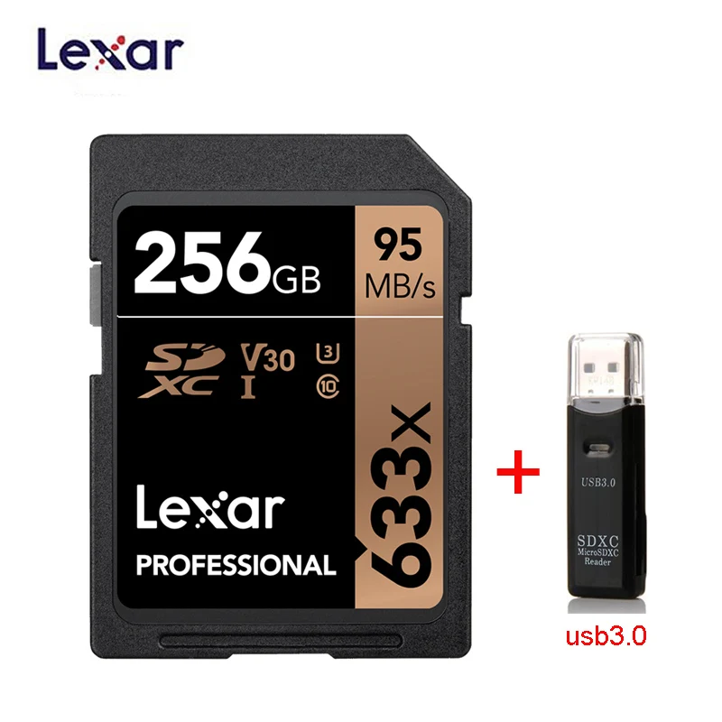 Lexar 95 м/с 633x16G 32 ГБ U1 SDHC 64 Гб 128 ГБ 256 ГБ U3 SD карта SDXC класс 10 карта памяти для 1080p 3D 4K видеокамера - Емкость: 256GB