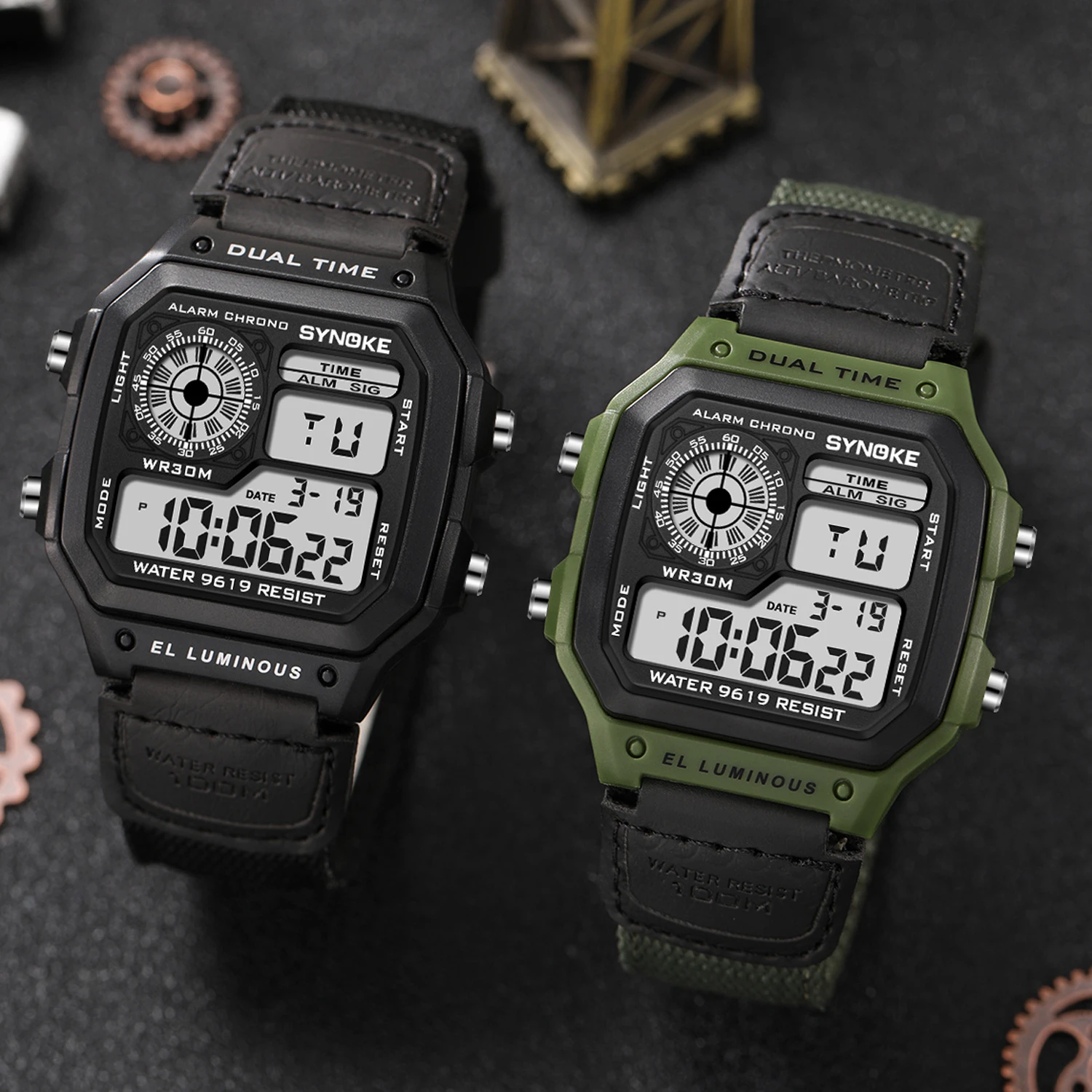 SYNOKE Brand Fashion Men Sports Watches Men Nylon Strap Digital Clock Military Watch Male Watch Men's New relogios masculino