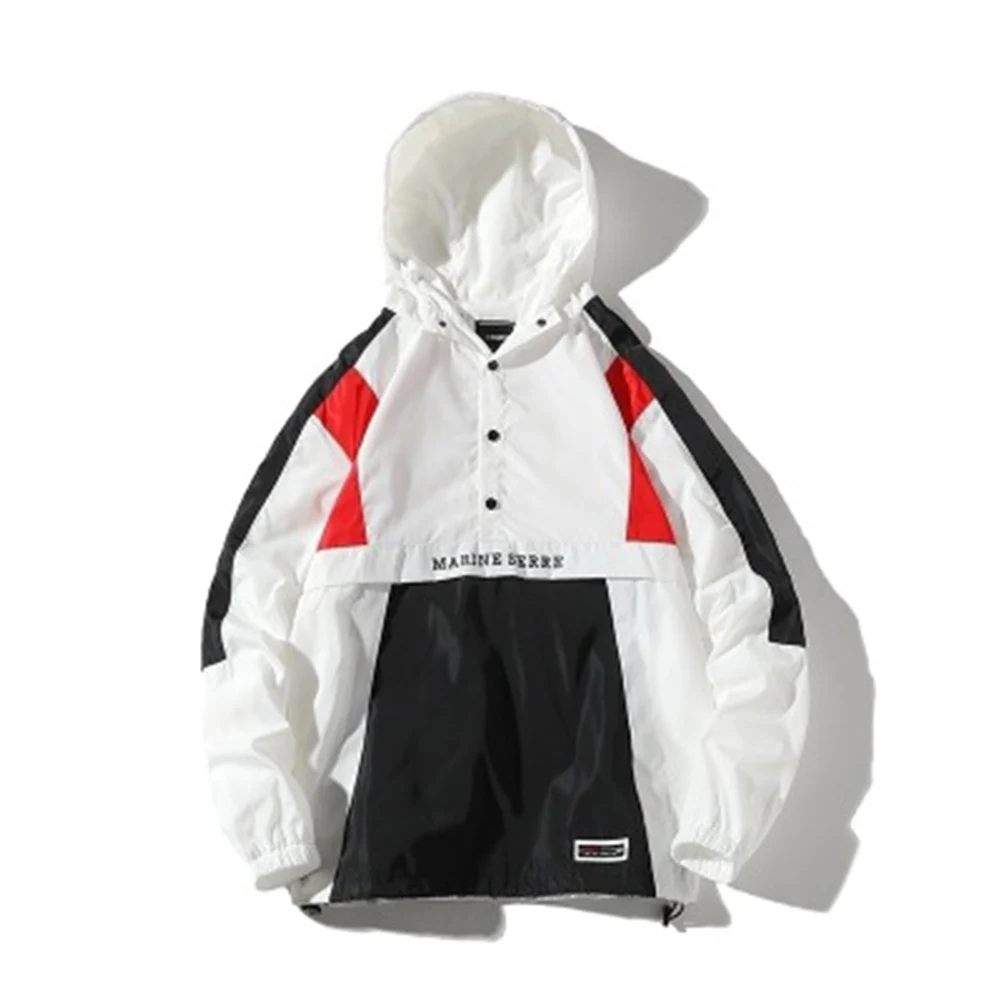 

Hooded Jackets Men New Patchwork Color Block Pullover Jacket Fashion Tracksuit Coat Men Hip Hop Streetwear Jacket Men