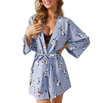 

Autumn Womens Robe Nightwear Fashion Loose V-Neck Lace Up Belt Robe Sleepwear New Loose Panda Print Robe Home Tracksuit