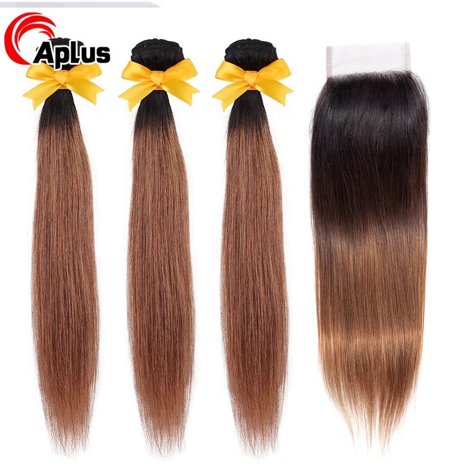 

Buy 3 Bundles Get One Free Closure Aplus Ombre Bundles With Closure T1b 30 Non Remy Malaysian Straight Hair Bundles With Closure