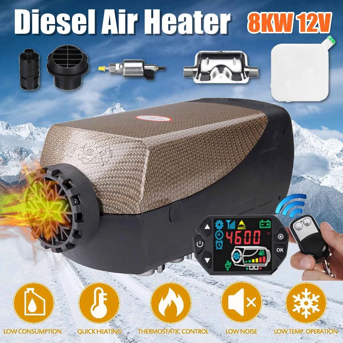 New Hcalory Car Heater 1-8KW 12V Black Golden Air Diesels Heater Parking Heater With Remote Control LCD Monitor