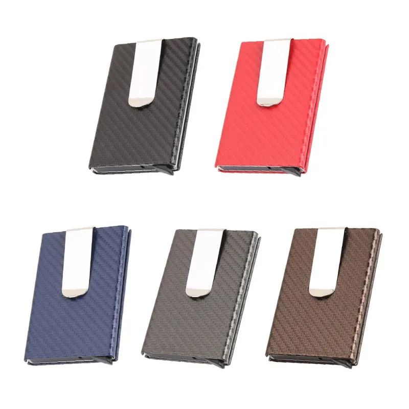 Business Aluminum Wallet Automatic Slide Card Case Carbon Fiber PU Leather Metal ID Credit Card Holder Clip id card holder,aluminum wallet