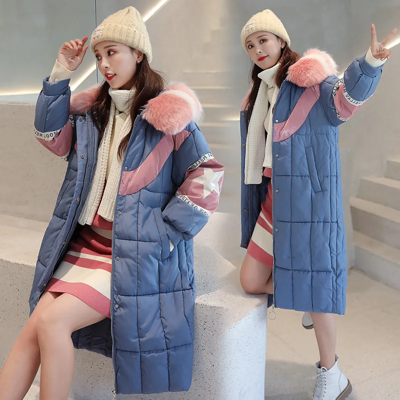 

2019 New Style Winter Coat Korean-style Large Fur Collar Cotton-padded Clothes WOMEN'S Dress Mid-length Thick Hooded over-the-Kn