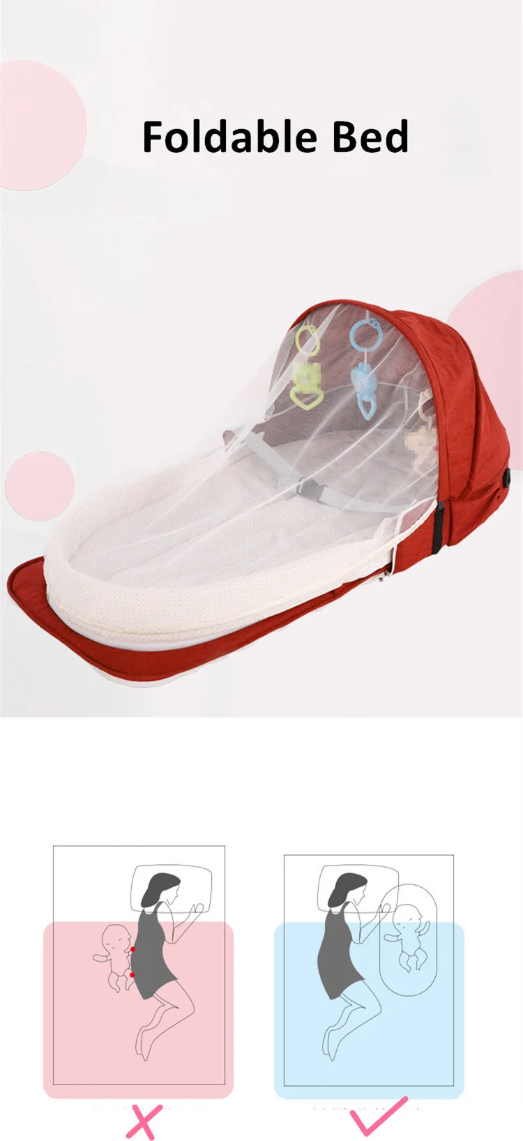 Baby Crib Bed Portable Folding Baby Bed Nest Cot For Travel Foldable Bed Bag With Mosquito Net Infant Sleeping Basket With Toys