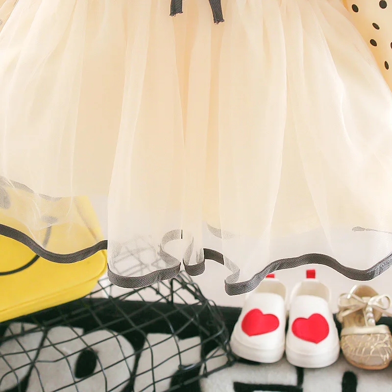 CYSINCOS с длинным рукавом Платье для малышей платье в горошек с круглым вырезом комбинированное Сетчатое платье для новорожденных одежда принцессы платье для девочек для маленьких девочек Костюмы платье-пачка для девочек