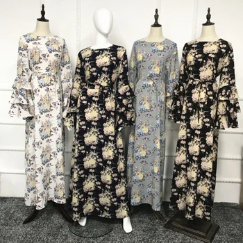 

Muslim Print Abaya Flare Sleeve Maxi Dress Long Robes Tunic Kimono Ramadan Islamic Prayer Clothing Worship Service Wholesale