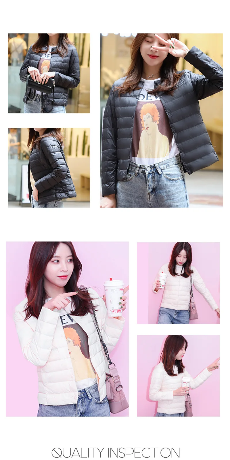 Korean-style New Style down Jacket Women's Thin Collarless Long Sleeve Slim Fit-Style Short Coat Jacket Fashion