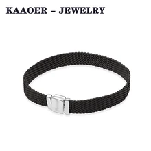 KAAOER ювелирные изделия 925 пробы серебро 11 pandoras черный вязаный Широкий Простой Модный темпераментный браслет для женщин