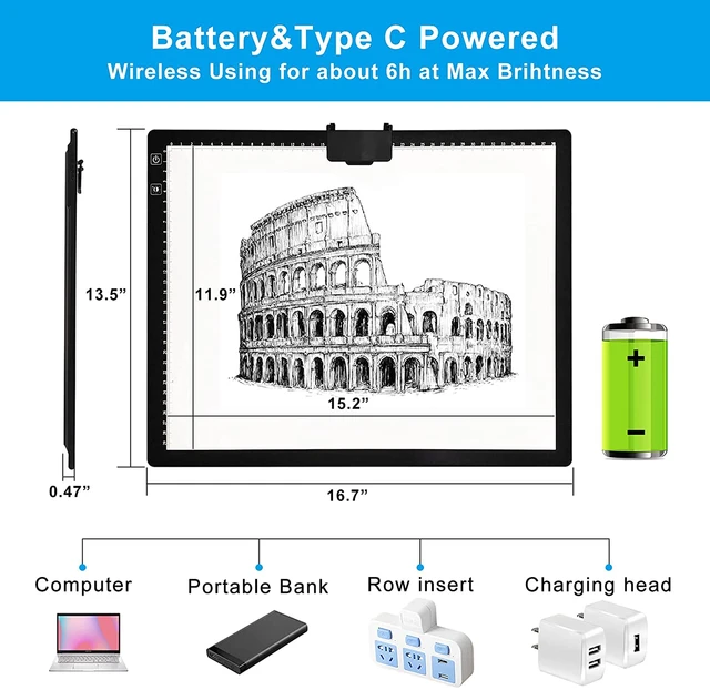 New A4/A3 Light Pad Wireless Battery Powered Light Box Artcraft