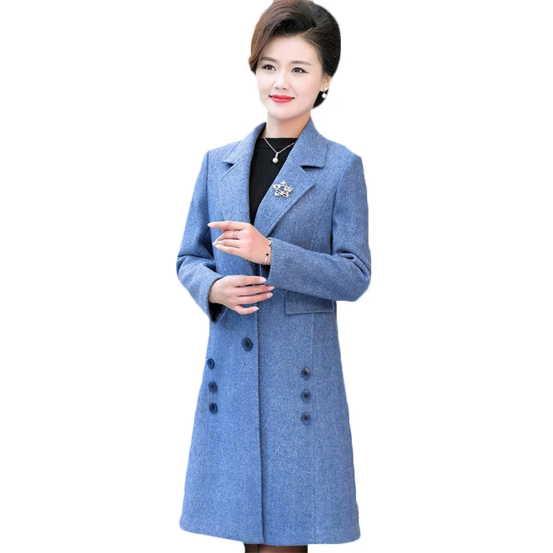 Новинка, Женское шерстяное пальто среднего возраста, большие размеры, зимняя куртка, пальто, Благородное женское качественное длинное повседневное шерстяное пальто, пальто 4XL FF1074 - Цвет: Blue