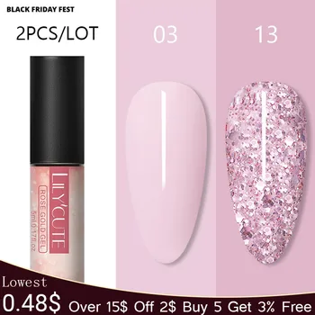 

LILYCUTE 1/2PCS 5ml Nail Nude Color Sequin Glitter UV Gel Nail Polish Semi-Permanent Base Top Coat Soak Off Nail Art Gel Varnish