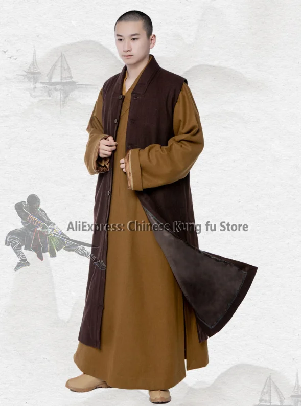 Winter Woolen Buddhist Monk Vest Shaolin Kung fu Clothing Meditation Robes Chinese Wushu Suits Martial arts Uniforms