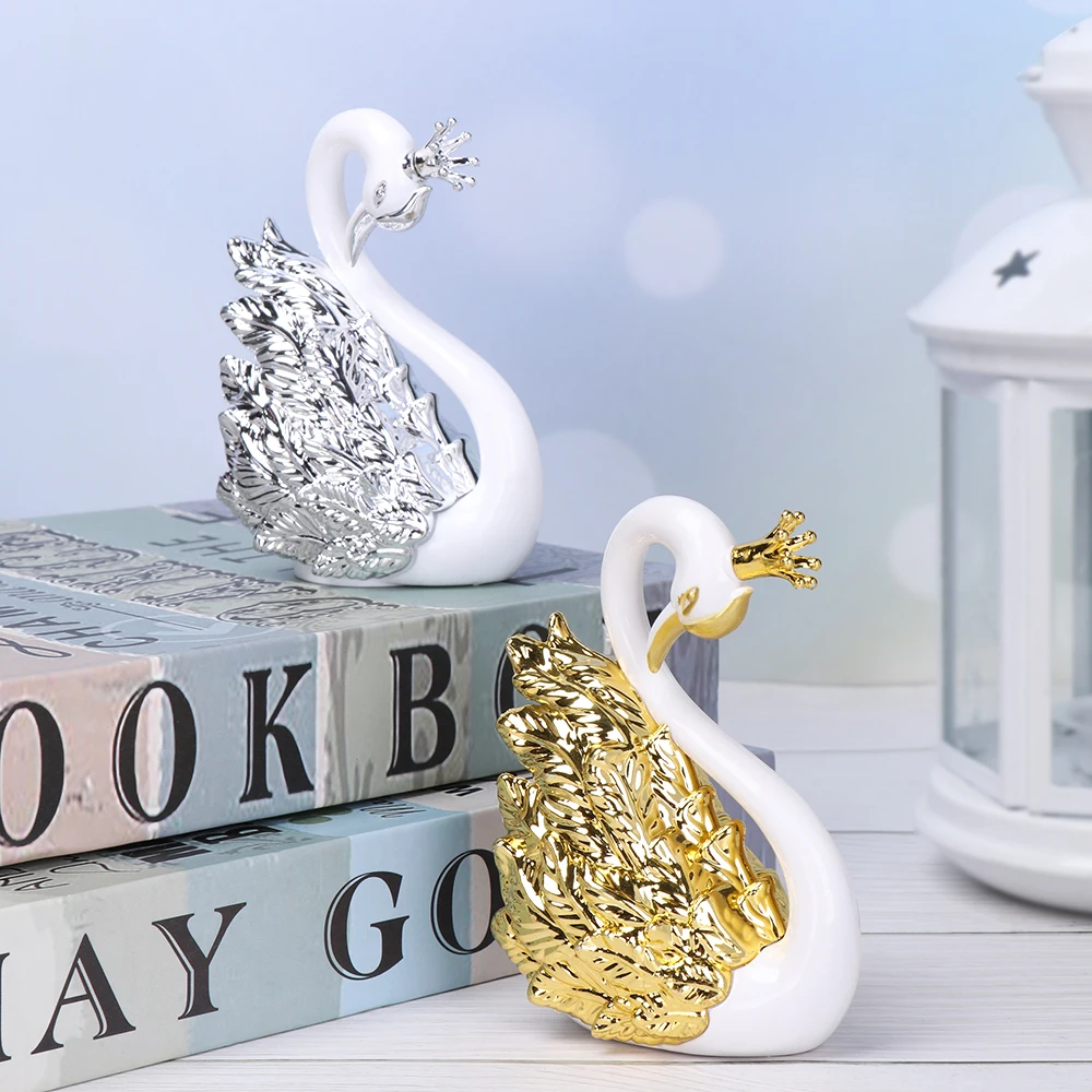 Gold Silver Swan Cake Topper Happy Birthday Cake Decor Kids Favors Valentine's Day Wedding Decoration Baking Supplies 1PC