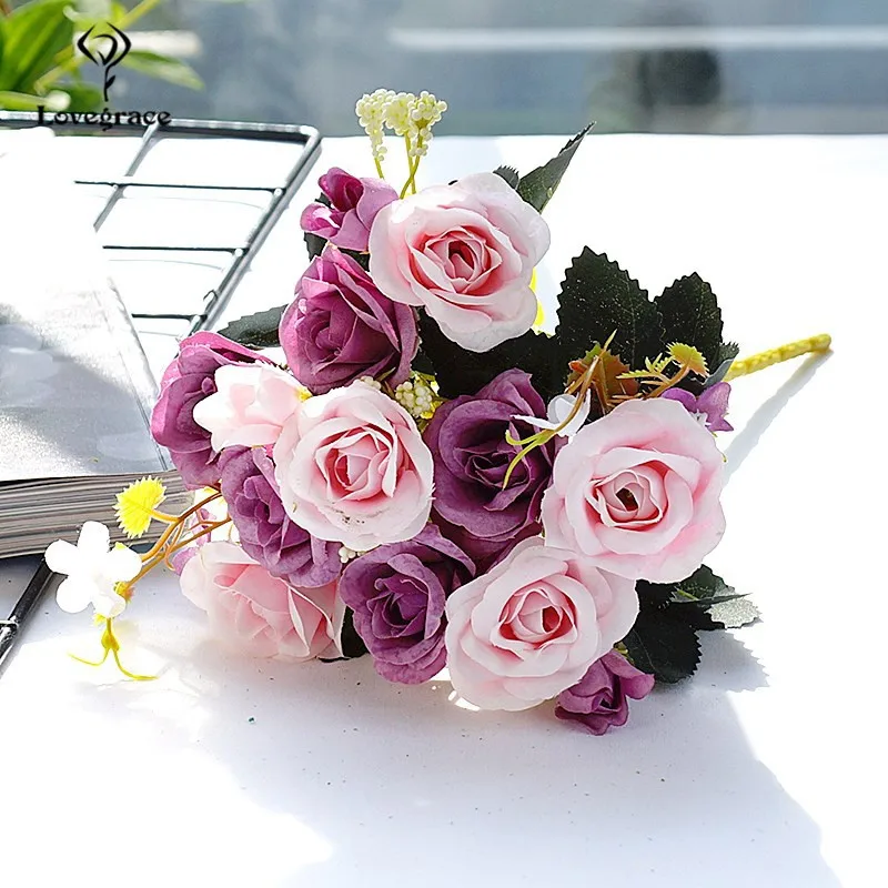 

1 Bunch Artificial Flower Roses Bouquet Silk Fake Flowers Rose For Wedding Table Home Vase Festival Party Home Decor Faux Flores