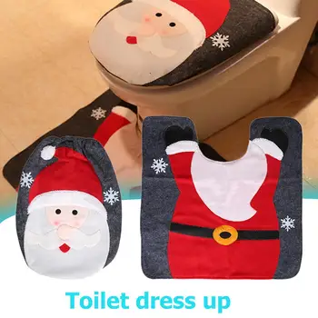 

2pcs Christmas Toilet Foot Pad Seat Cover Cap Xmas Happy Santa Claus Decorations WC Rug Lid Mat House Bathroom Supplies