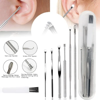 

7pcs/set Ear Cleaner Stainless Steel Earpick Ear Pick Curette Wax Remover Portable Cleaner Spoon Care Ear Clean Tool