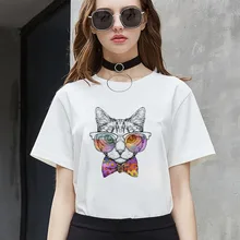 Harajuku футболка женская Ullzang Kawaii Cat Pprint графическая футболка Забавный мультфильм короткий рукав Футболка корейский стиль Топ Тройники женские