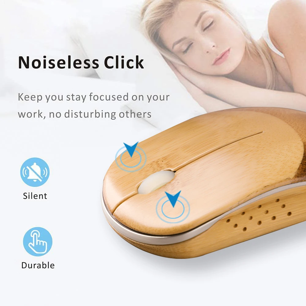 Wooden Wireless Mouse Adjustable 1600DPI Optical Gaming Mouse Wireless Home Office Game Mice for PC Computer Laptop