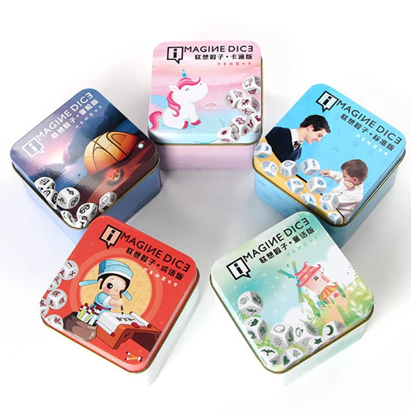 9pcs Puzzle Dice Cube Set Imagine Dice Foster Imagination Story Cubes Training Of Oral Thinking Sticker Style