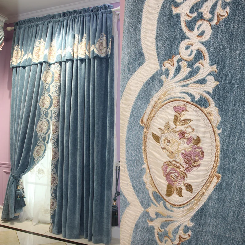 

Luxury European curtain jacquard cashmere chenille bedroom living room American atmosphere window screen customized products