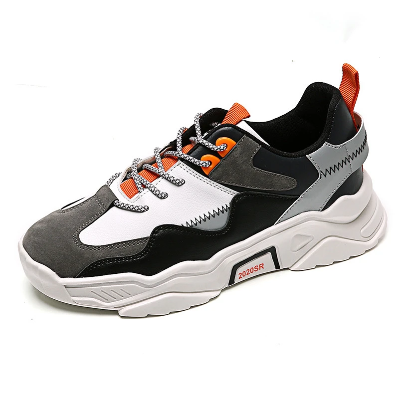 Gray Orange Модный Резиновый отражающий спортивная обувь для мужчин Низкие черные желтые кроссовки Homme удобные Schuhe Herren Roshe Run - Цвет: Gray Orange