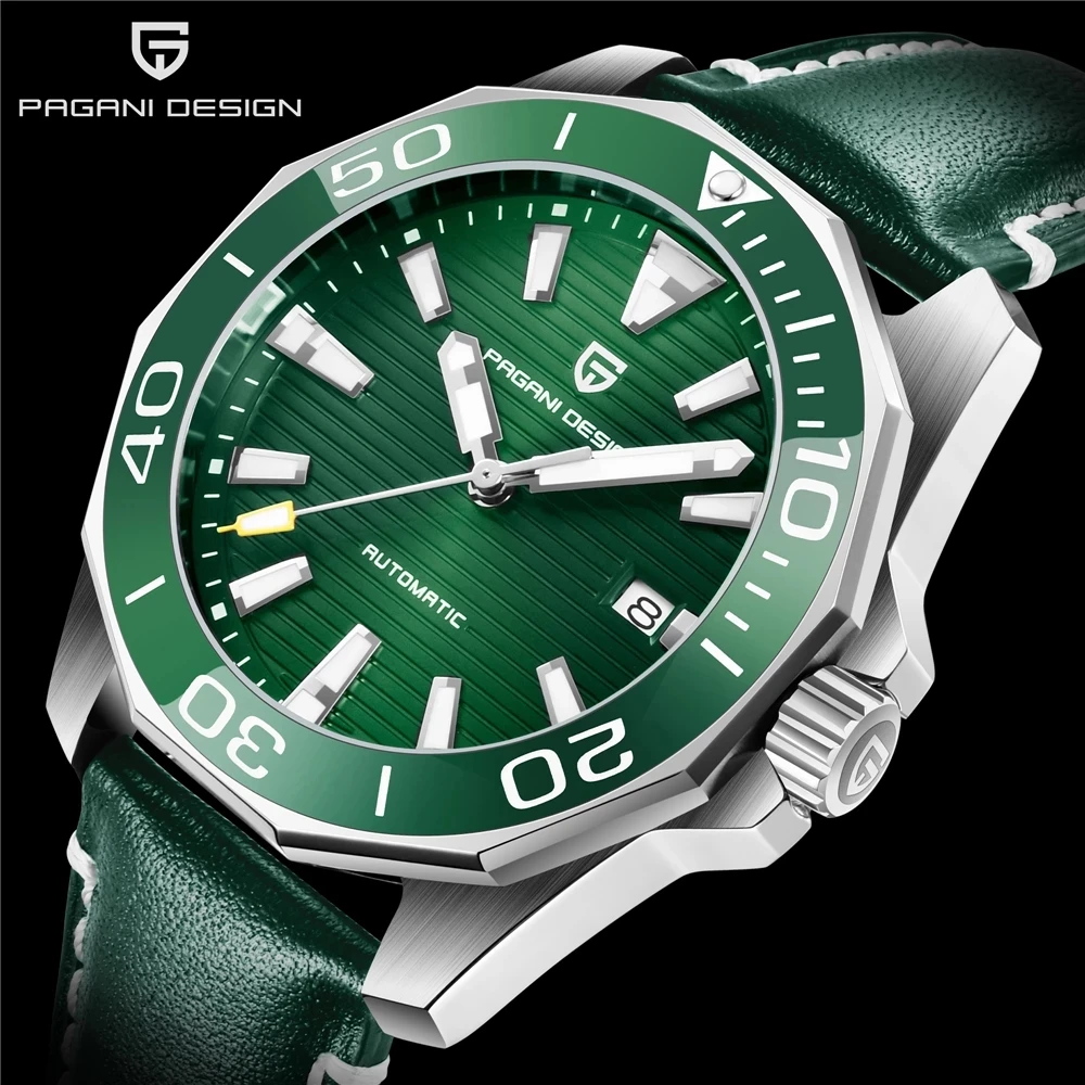 PAGRNE DESIGN Brand Men's Mchanical Watches NH35A Waterproof Sports Leather Watch Sapphire Glass Stainless Steel Men Wristwatch 2