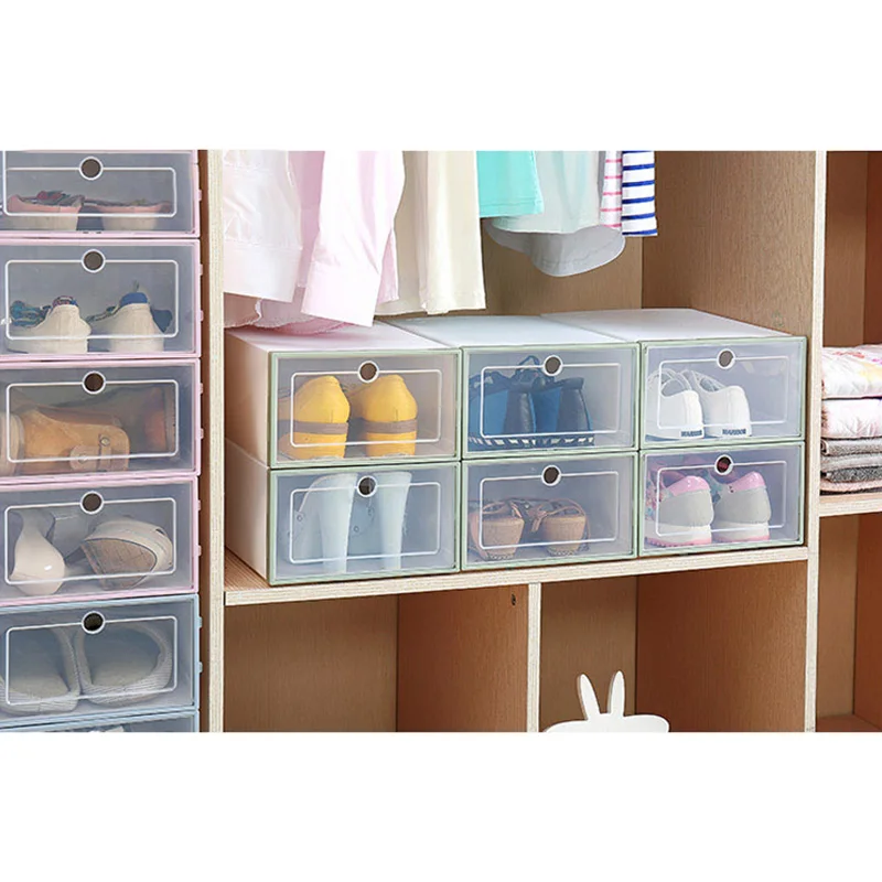 6 Pcs Transparent Shoe Box Flip Design Plastic Storage Case Organizer Dustproof for Home LBShipping