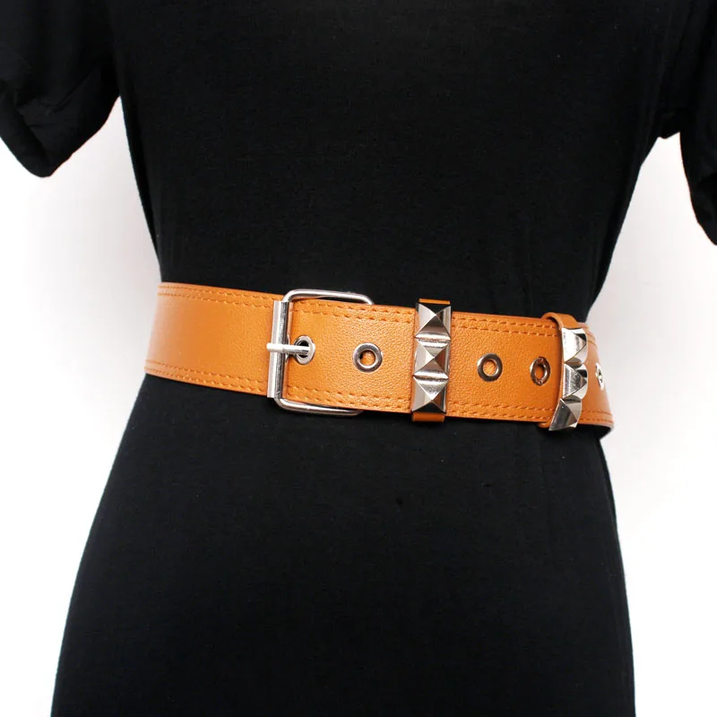 Новый фирменный дизайн панк PU кожаные женские ремни с заклепками для женщин Мужской винтажный ремень модный, серебряный, металлический