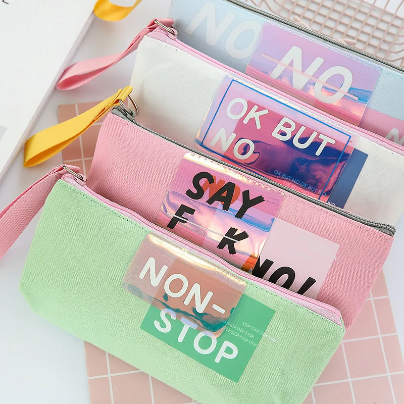 

1 Pcs Kawaii Pencil Case Sequin Letter Canvas Gift Estuches School Pencil Box Pencilcase Pencil Bag School Supplies Stationery