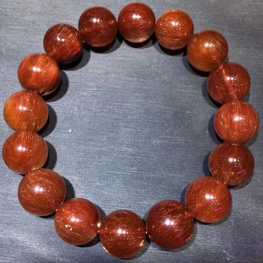

Natural Red Hair Rutilated Quartz Bracelet Women Men 14.3mm Stone Jewelry Love Gift Crsytal Round Beads Fashion Bracelet AAAAA