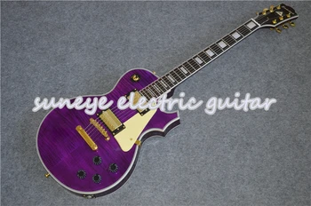Guitarra Eléctrica personalizada con acabado satinado púrpura Suneye, Guitarra eléctrica dorada, Guitarra eléctrica con golpeador de crema a la venta