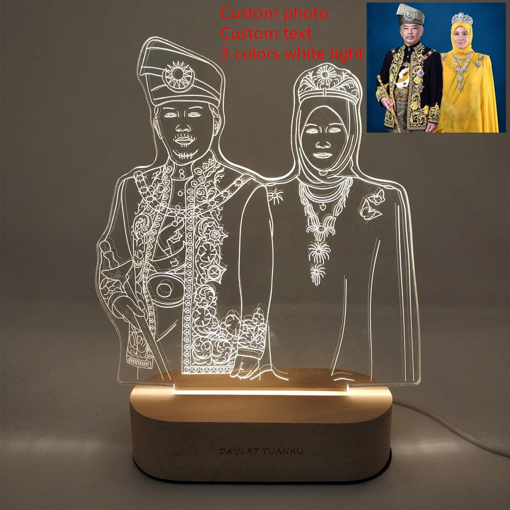  Customized Text Photo 3D Print Night Light Desk Lamp Wooden Base Christmas Valentine's Day Gift USB - 4000115692464