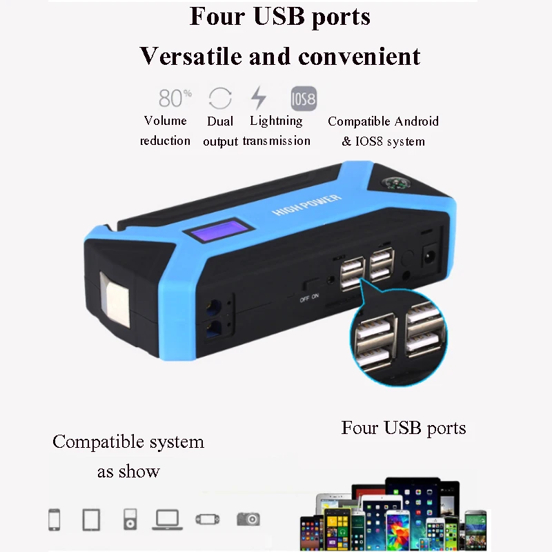 Аварийное автомобильное пусковое устройство power Bank 89800mah 12V 4USB портативный пусковой усилитель устройства стартер автомобиля для автомобильного зарядного устройства