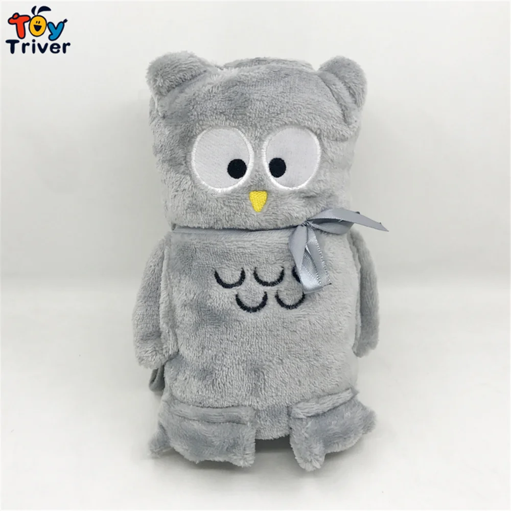 

Cute grey owl blanket portable reelable automotive coral fleece doll plush toy Triver baby shower kids gift office nap carpet