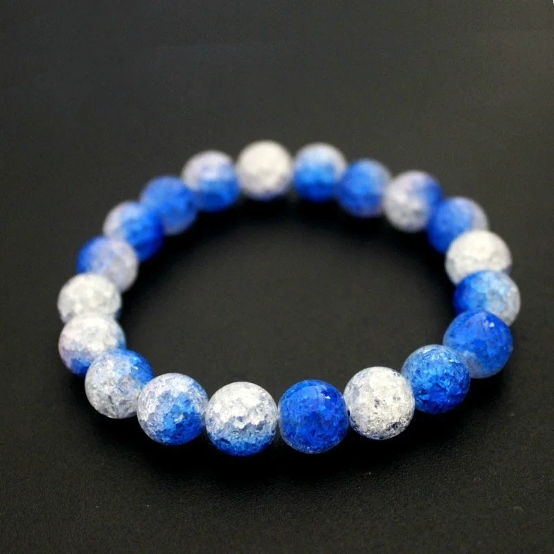 

Handmade Ocean Blue Blasting Crack Quartz Crystal Bracelets Natural Stone Lava Round Beads Elasticity Rope Hand Strings Jewelry
