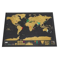 Carte du monde noire de voyage, étiquette de luxe, effacement des rayures, voyage, pour cadeaux, salle, maison, bureau, décoration, Stickers muraux 