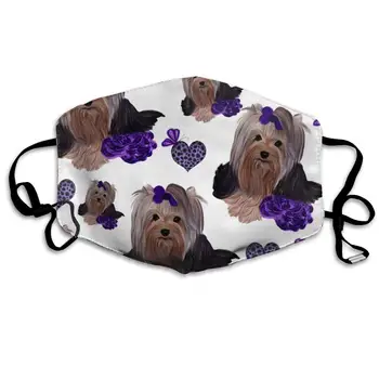 

Yorkie Rose Butterfly With Leopard Hearts Washable Reusable Mask, Cotton Anti Dust Half Face Mouth Mask For Kids Teens Men