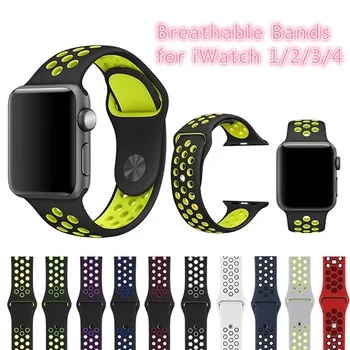 

2020 Soft Replacement Silicone iWatch Bands 38/40/42/44mm for Apple Watch Series 1/2/3/4/5 Breathable Sports Watch Strap