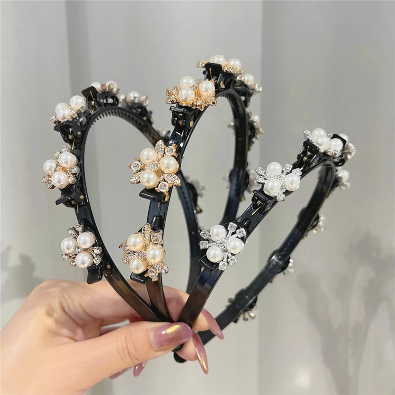 Жемчужные стразы унисекс двойные челки заколки для волос плетеные повязки
