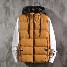 Осенне-зимний стиль, Мужской Повседневный хлопковый жилет с капюшоном, Приталенный жилет, мужской хлопковый жилет, теплый жилет, мужская одежда