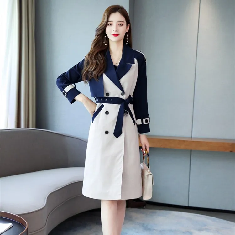 

New Spring Autumn Women Pockets Korean Windbreaker Female Long Section Patchwork Trench Coats