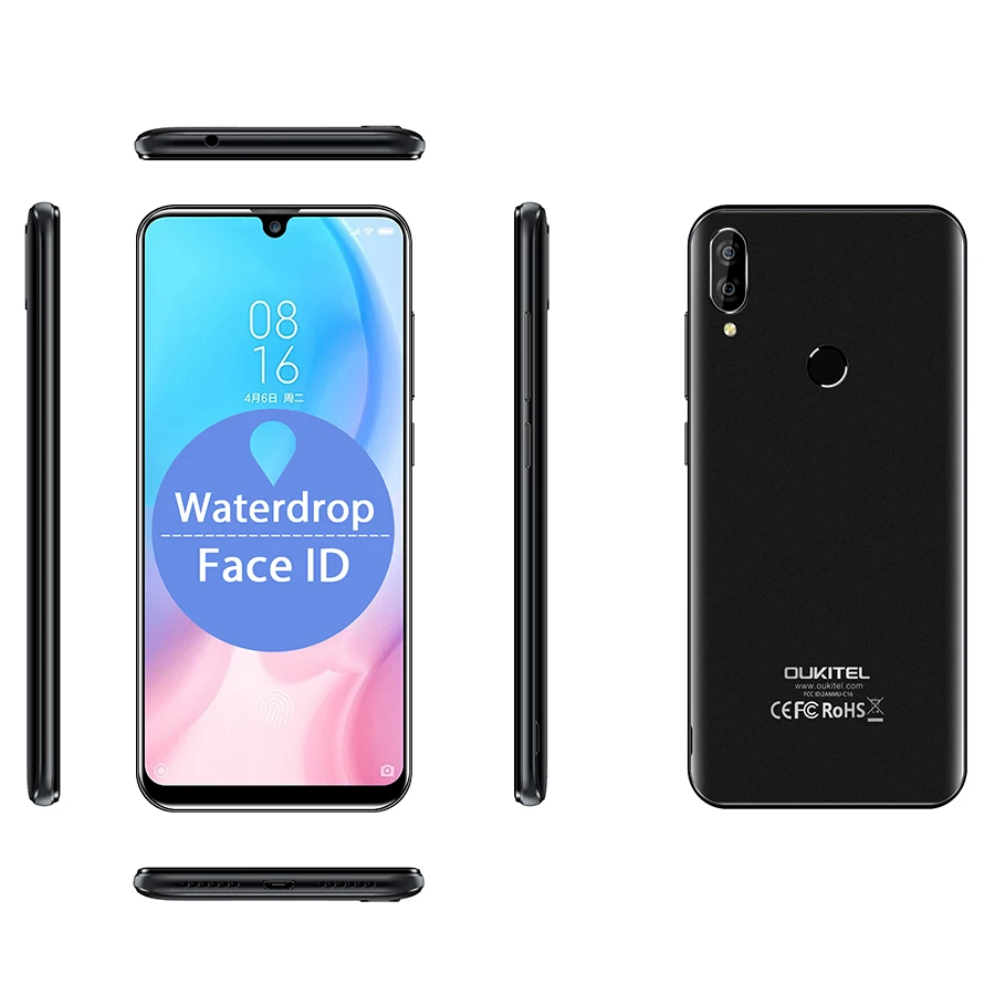 OUKITEL C16, 5,71 дюйма, HD+ 19:9, дроп, смартфон, отпечаток пальца, Android 9,0, MT6580P, 2 Гб ram, 16 ГБ rom, 2600 мАч, Разблокировка мобильного телефона