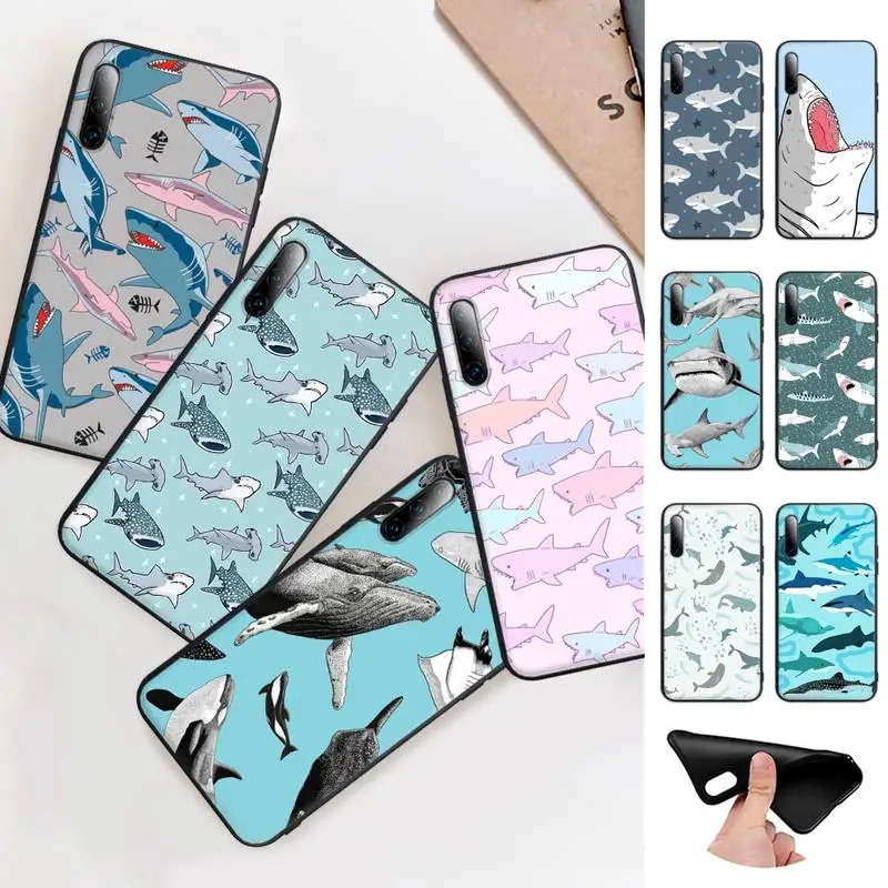 Shark Cartoon Horror Animal Black Silicone Phone Case For Huawei Y6 Y7 Y9 Prime 2019 Y9s Mate 10 20 40 Pro Lite Nova 5t Cover | Мобильные