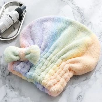 

Coral Velvet Shower Caps 1Pcs Super Absorbent Quick-drying Hair Cap with Bowknot for Women Dry Hair Towel Colorful